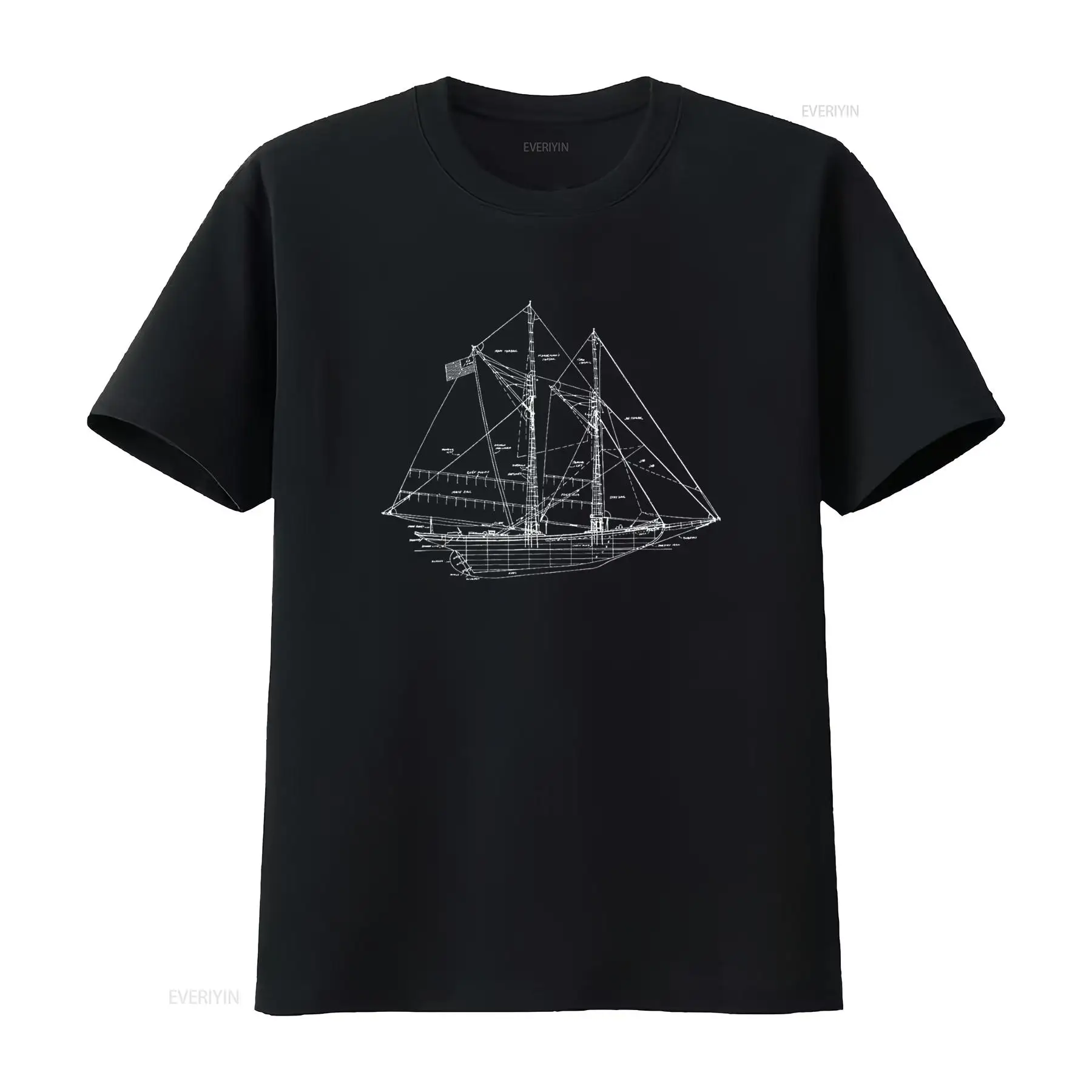 Vintage Yacht Fashion - 세일링 빈티지 블루프린트 요트 티셔츠 빈티지