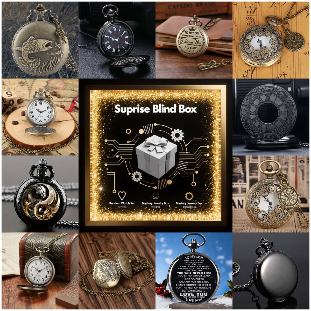 Vintage Fashion Watches - 1개 서프라이즈 미스터리 시계 블라인드 박스-패션