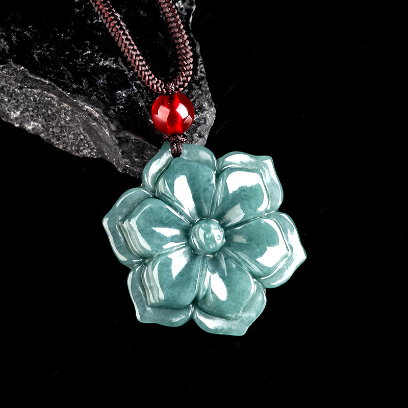 Vintage Fashion Necklace - 버마산 경옥 꽃 펜던트 목걸이 스톤