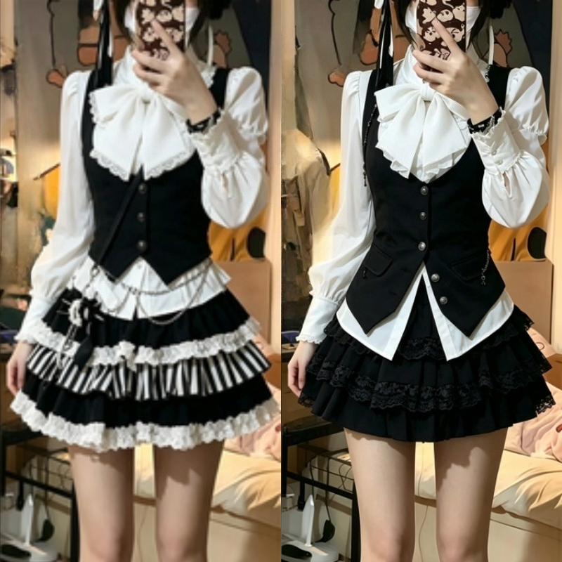 Vintage Fashion Retro Outfit - 프랑스풍 레트로 쓰리피스 의상 여성 우아한