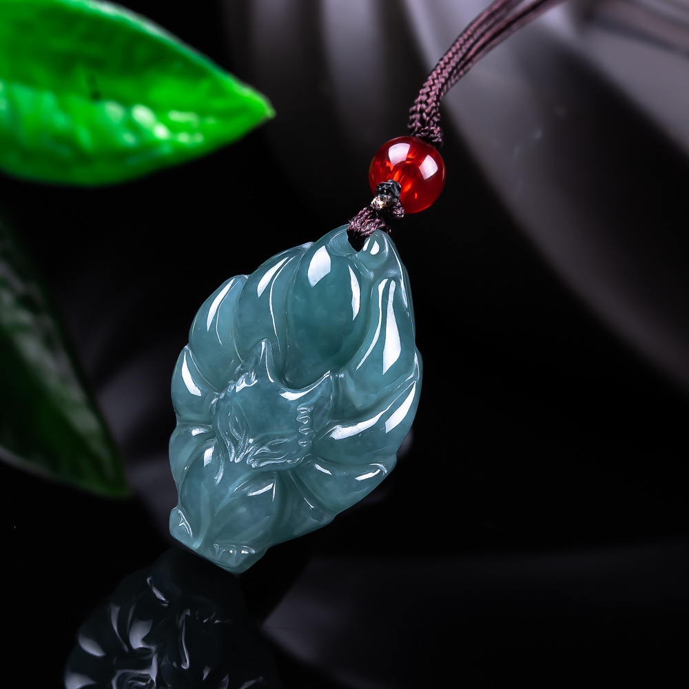 Vintage Fashion Necklace - 천연 버마산 경옥 여우 펜던트 목걸이