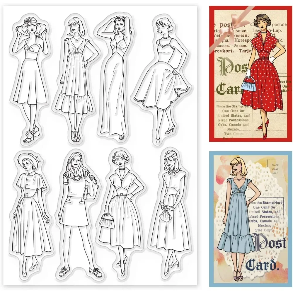Vintage Fashion Journal - 여성용 패션 실리콘 투명 스탬프, 숙녀와