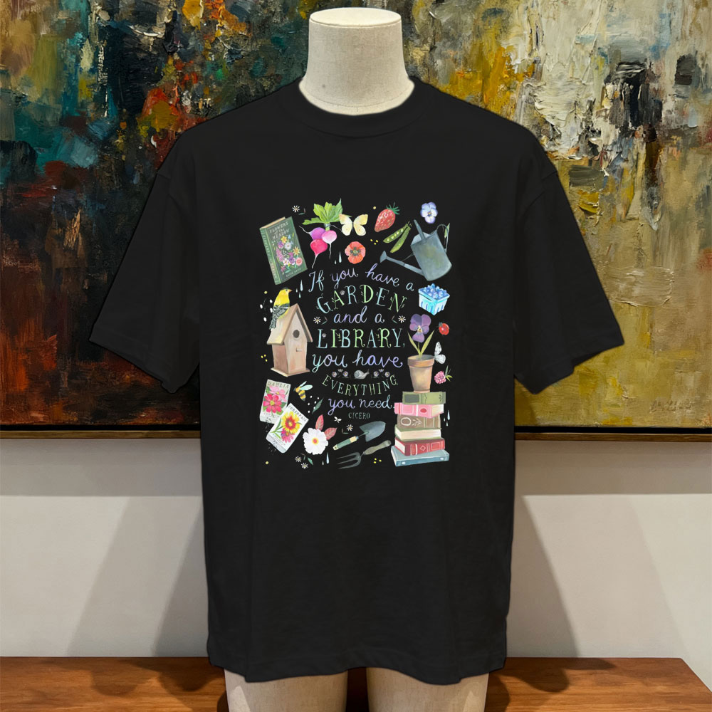 Vintage Fashion Library - 정원과 도서관 유니섹스 트라이 블렌드 티셔츠