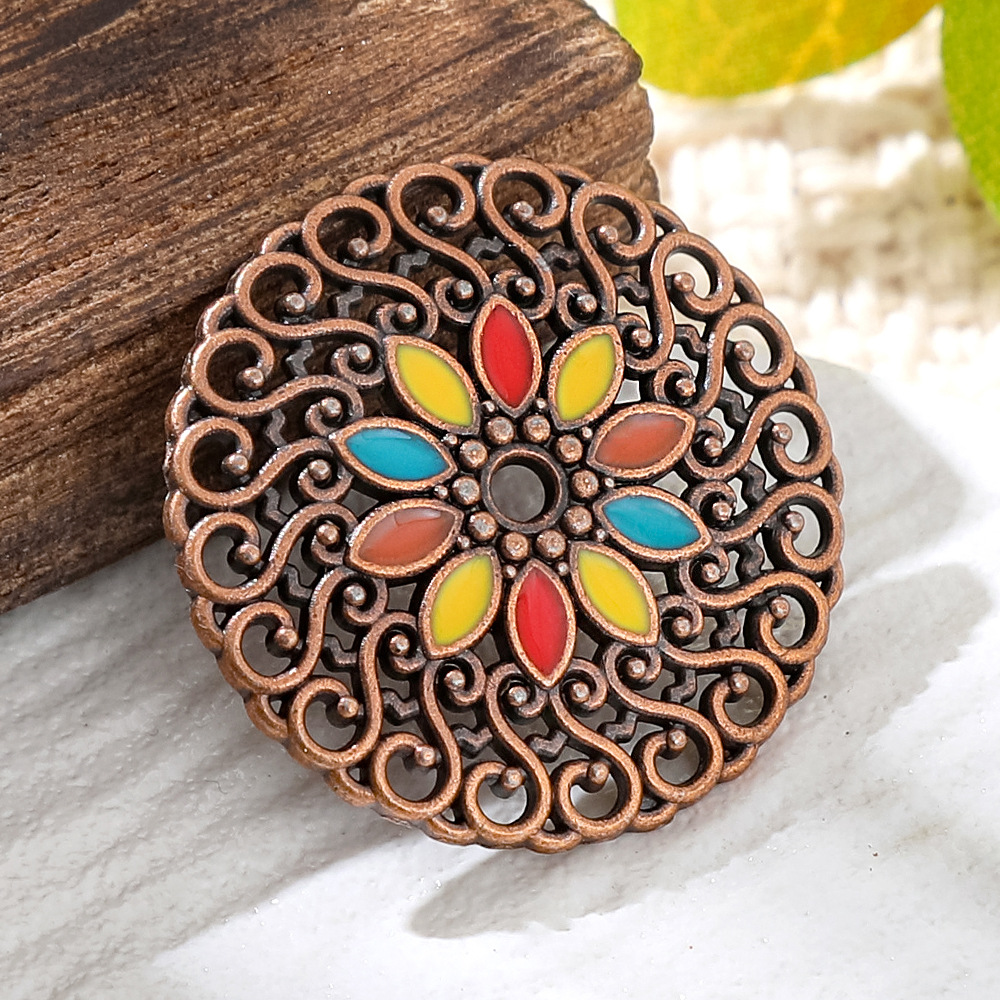 Vintage Fashion Guild - 빈티지 구리 청동 보헤미아 에나멜 원형