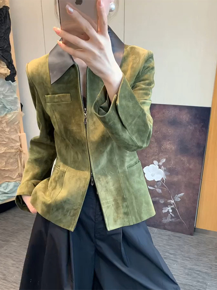 레트로 스타일 그린 스웨이드 자켓 여성 패션 한국식 A - Retro Vintage Korean Fashion 리뷰 및 가격