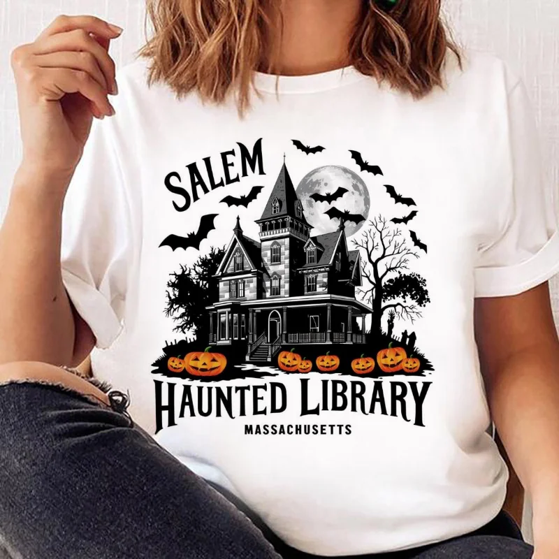 여성용 빈티지 Salem 유령의 도서관 프린트 티셔츠, - Vintage Fashion Library 리뷰 및 가격