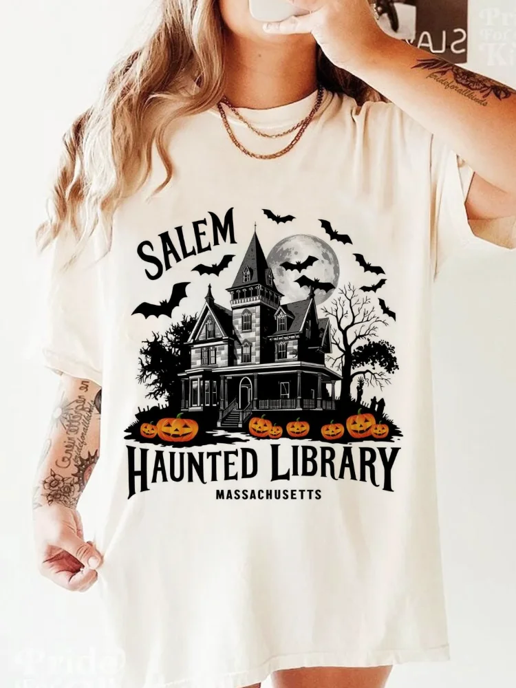 여성용 빈티지 Salem 유령의 도서관 프린트 티셔츠, - Vintage Fashion Library 리뷰 및 가격