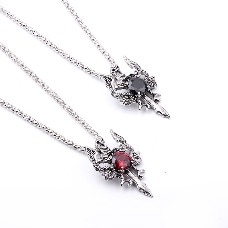 더블 드래곤 블랙 젬 크로스 목걸이 펑크 맞춤형 펜던트 - Vintage Fashion Necklace 리뷰 및 가격