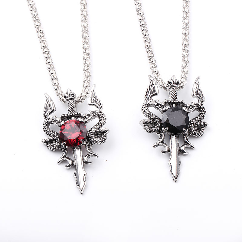 더블 드래곤 블랙 젬 크로스 목걸이 펑크 맞춤형 펜던트 - Vintage Fashion Necklace 리뷰 및 가격