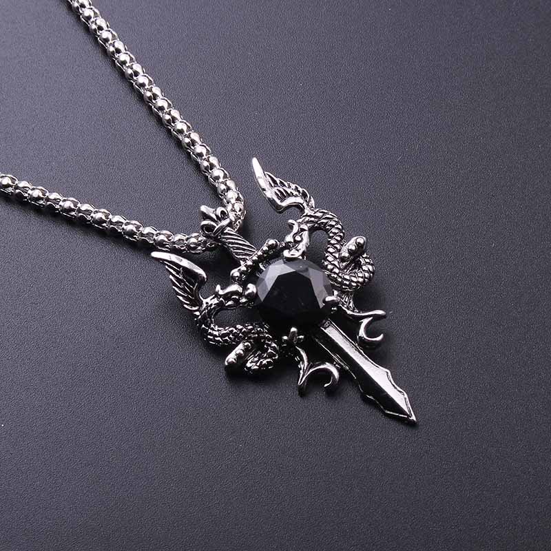 더블 드래곤 블랙 젬 크로스 목걸이 펑크 맞춤형 펜던트 - Vintage Fashion Necklace 리뷰 및 가격